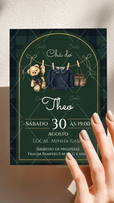 Convite Chá Ursinho Verde 2