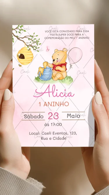 Convite Ursinho Pooh Rosa 2