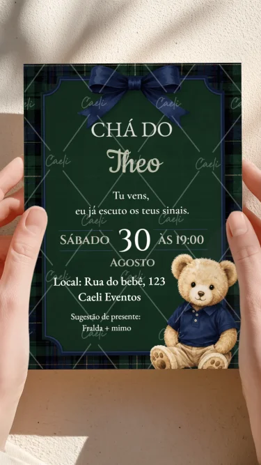 Convite Chá Ursinho Verde 3