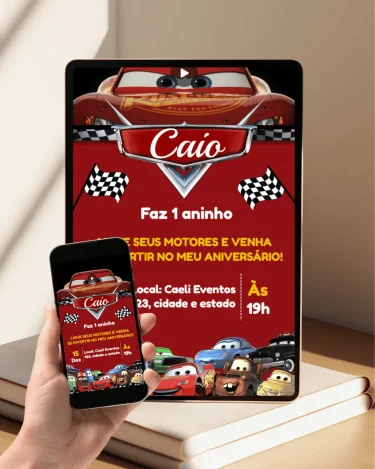 Convite Animado Carros Relâmpago Mcqueen