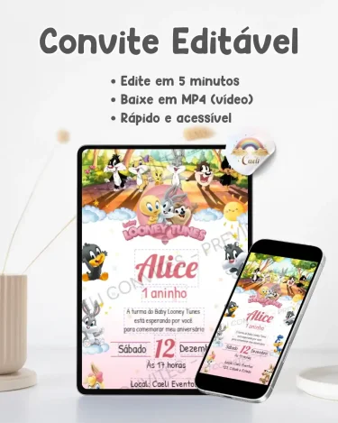 Convite Digital Baby Looney Tunes 2