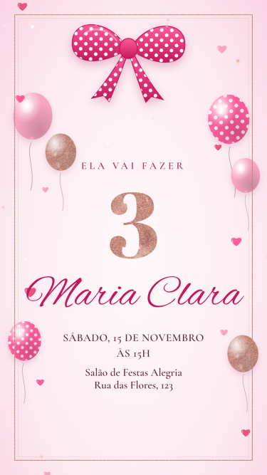 Convite Animado Laço de Bolinhas Rosa