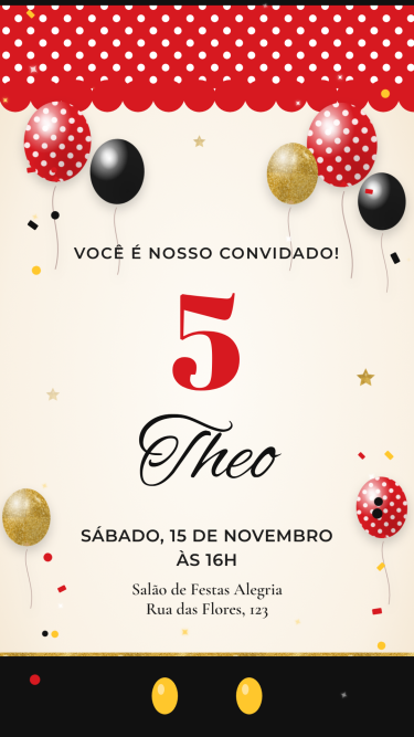 Convite Animado Clássico Vermelho e Preto