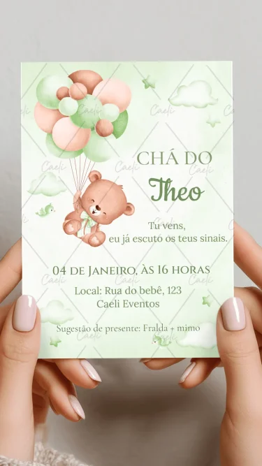 Convite Chá Ursinho Verde