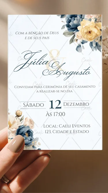 Convite de Casamento Azul e Amarelo