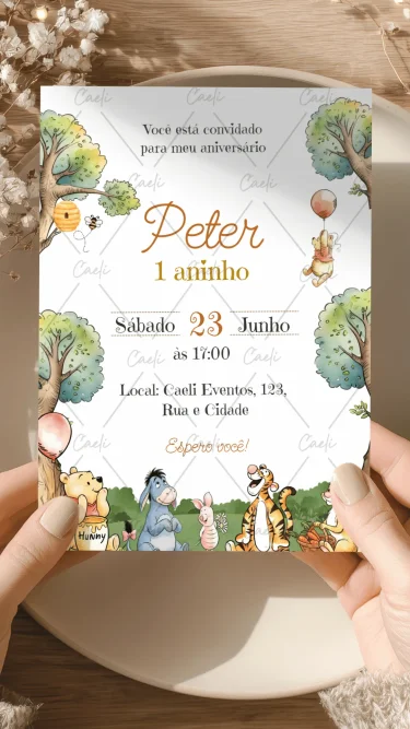 Convite Ursinho Pooh Vintage 2