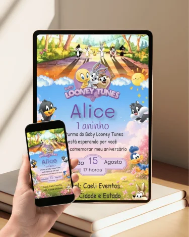 Convite Animado Baby Looney Tunes Lilás 2