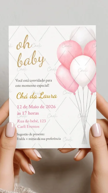 Convite Chá Balões Rosa