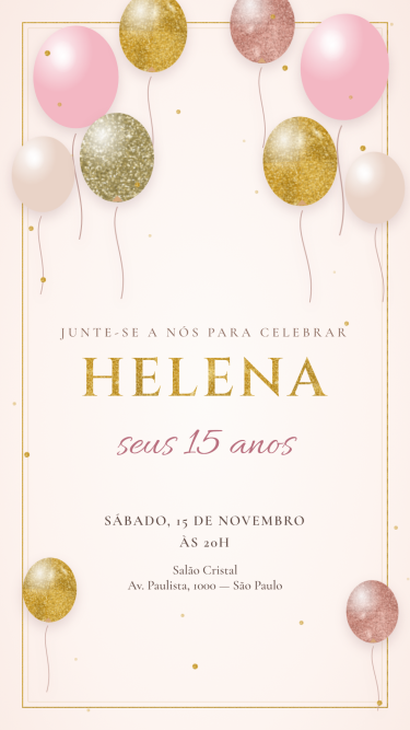 Convite Animado 15 Anos Balões Metalizados