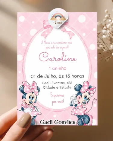 Convite Minnie Rosa Aquarela 2