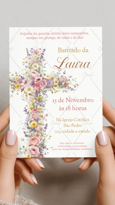 Convite Batizado Floral