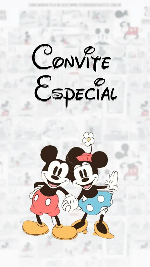 Convite de aniversário infantil Mickey Vintage animado com envelope e confirmação de presença