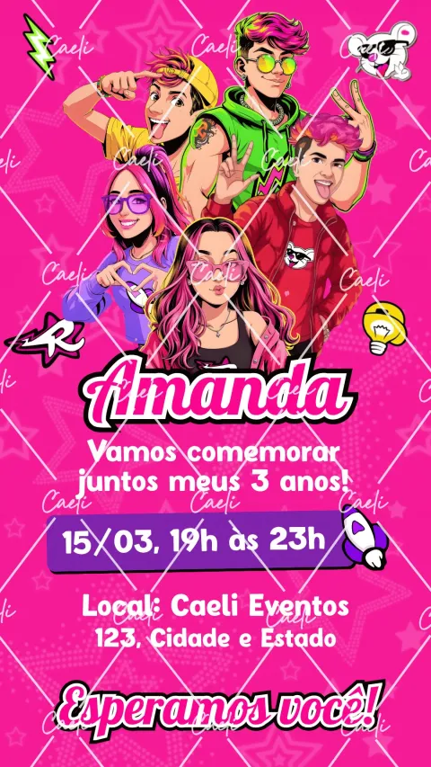 Convite de aniversário infantil Emily Vick Os Rosas com envelope e confirmação de presença