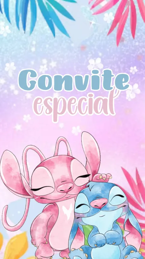 Convite de aniversário infantil Lilo e Stitch animado com envelope e confirmação de presença