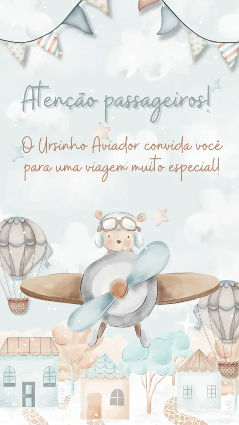 Convite de aniversário O Tempo Voa animado com envelope e confirmação de presença