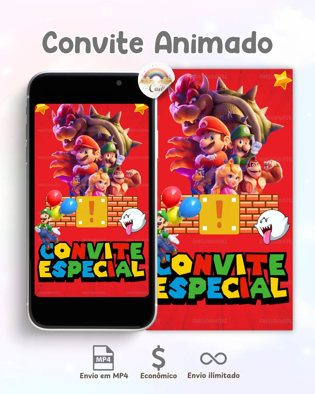 Convite animado sob encomenda Super Mario