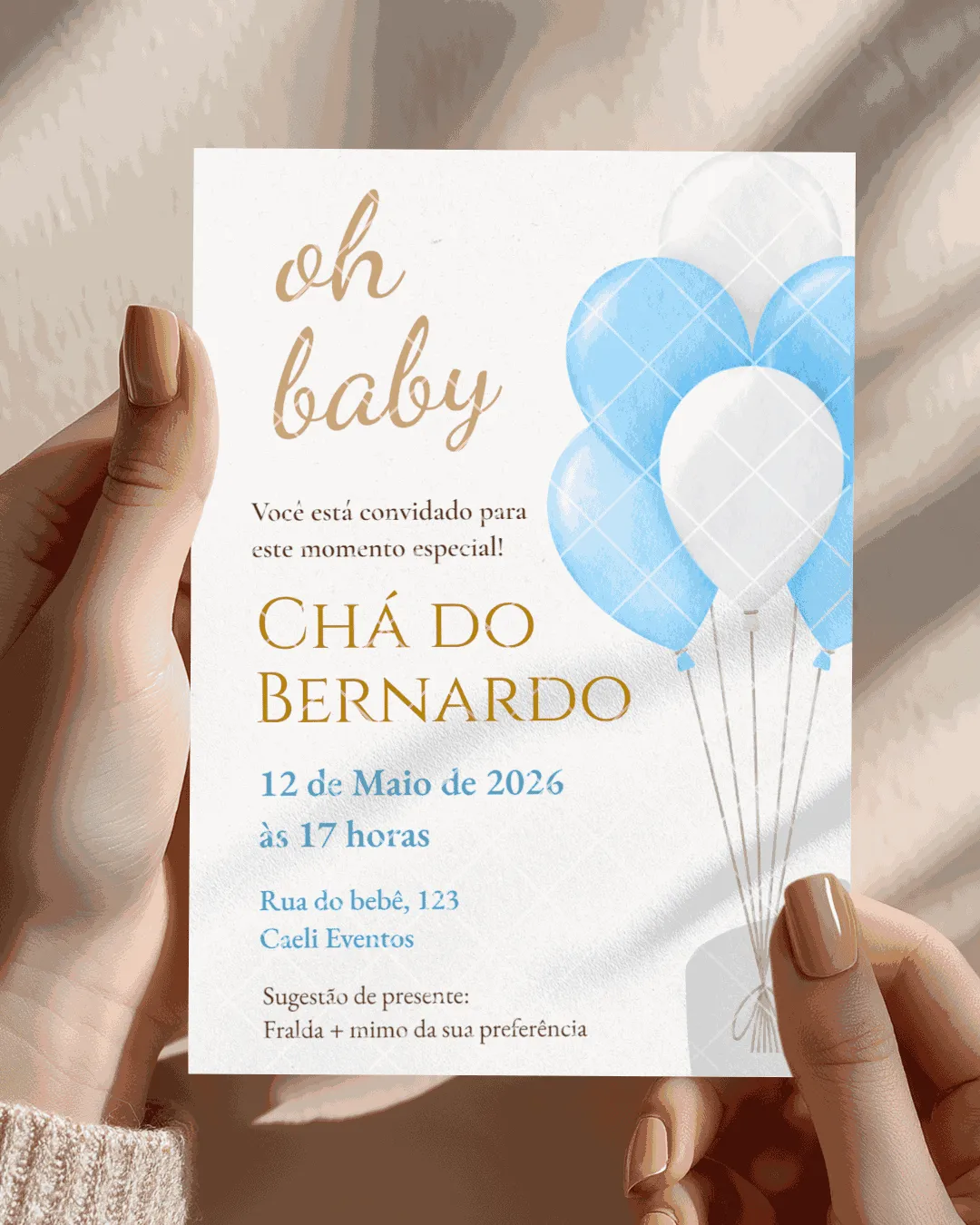 Convite Chá de Bebê Balões Azul
