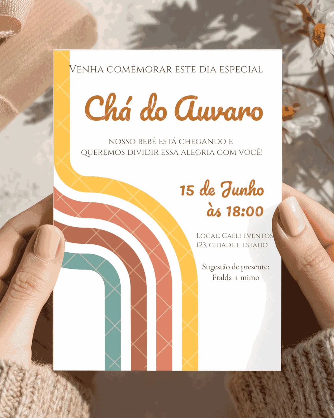 Convite Chá de Bebê Retrô editável