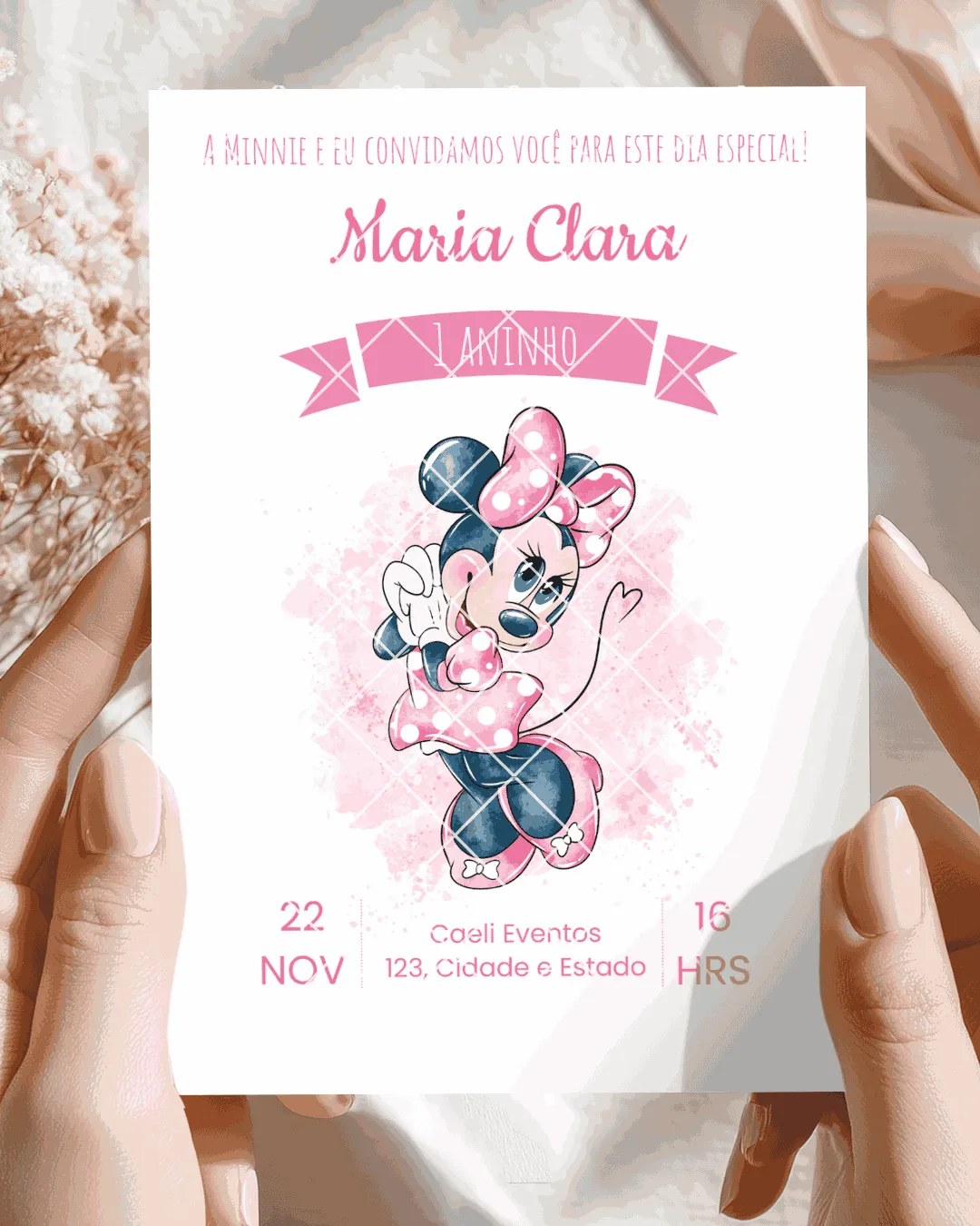 Convite Minnie Rosa