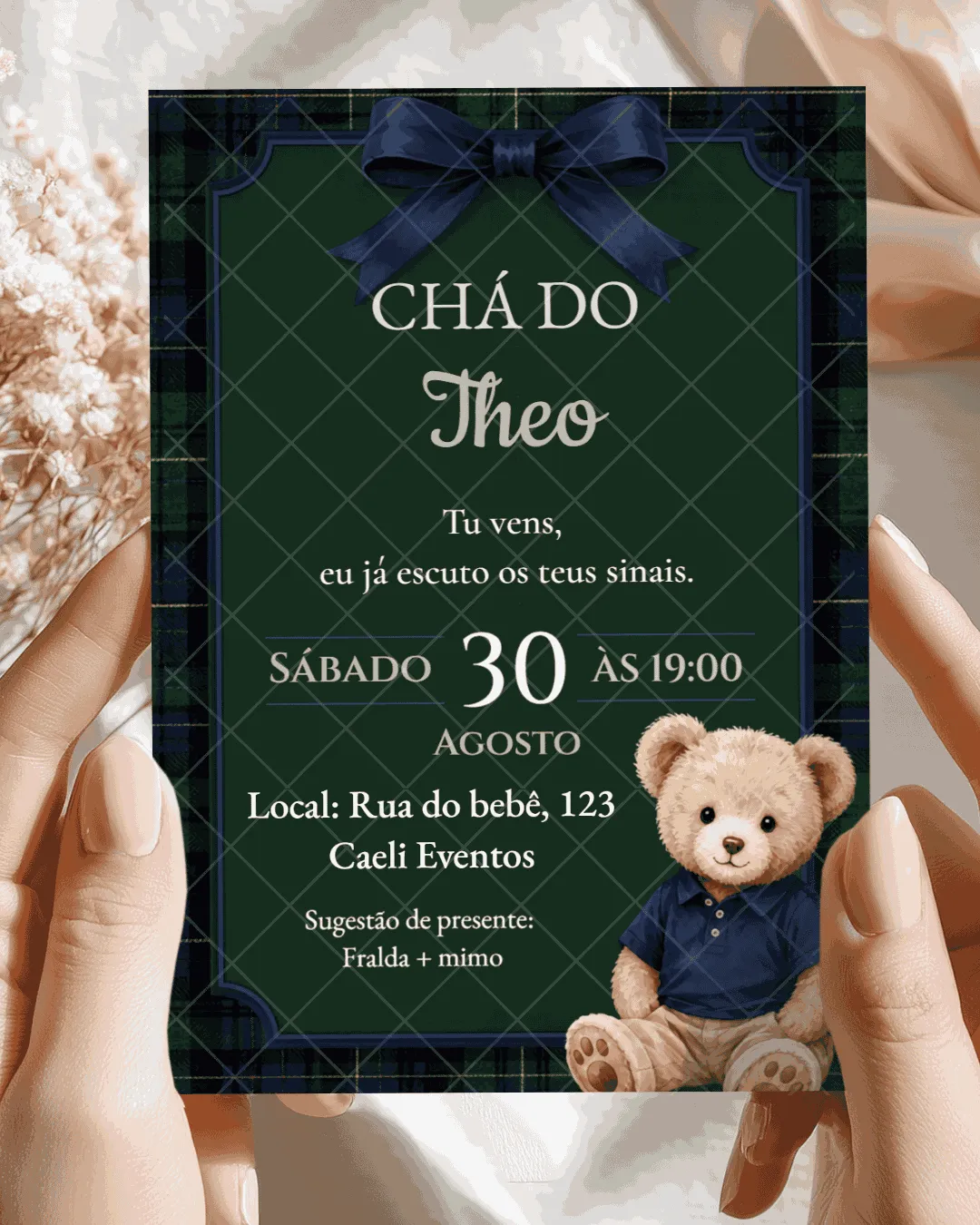 Convite Chá de Bebê Ursinho Verde