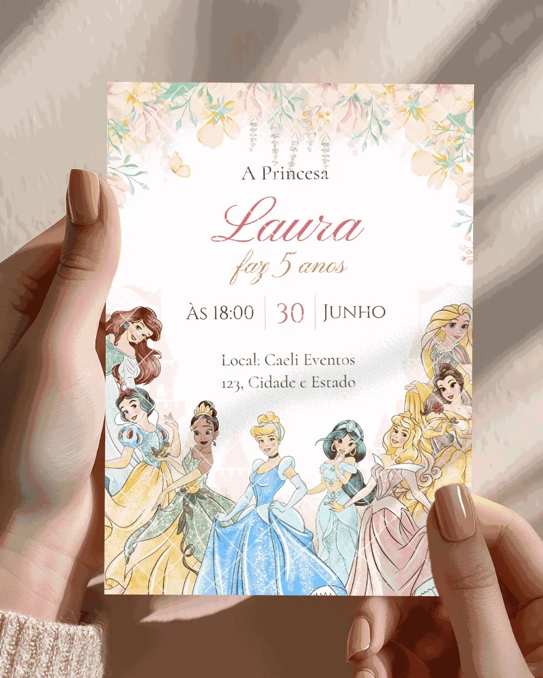 Convite editável de aniversário Princesas