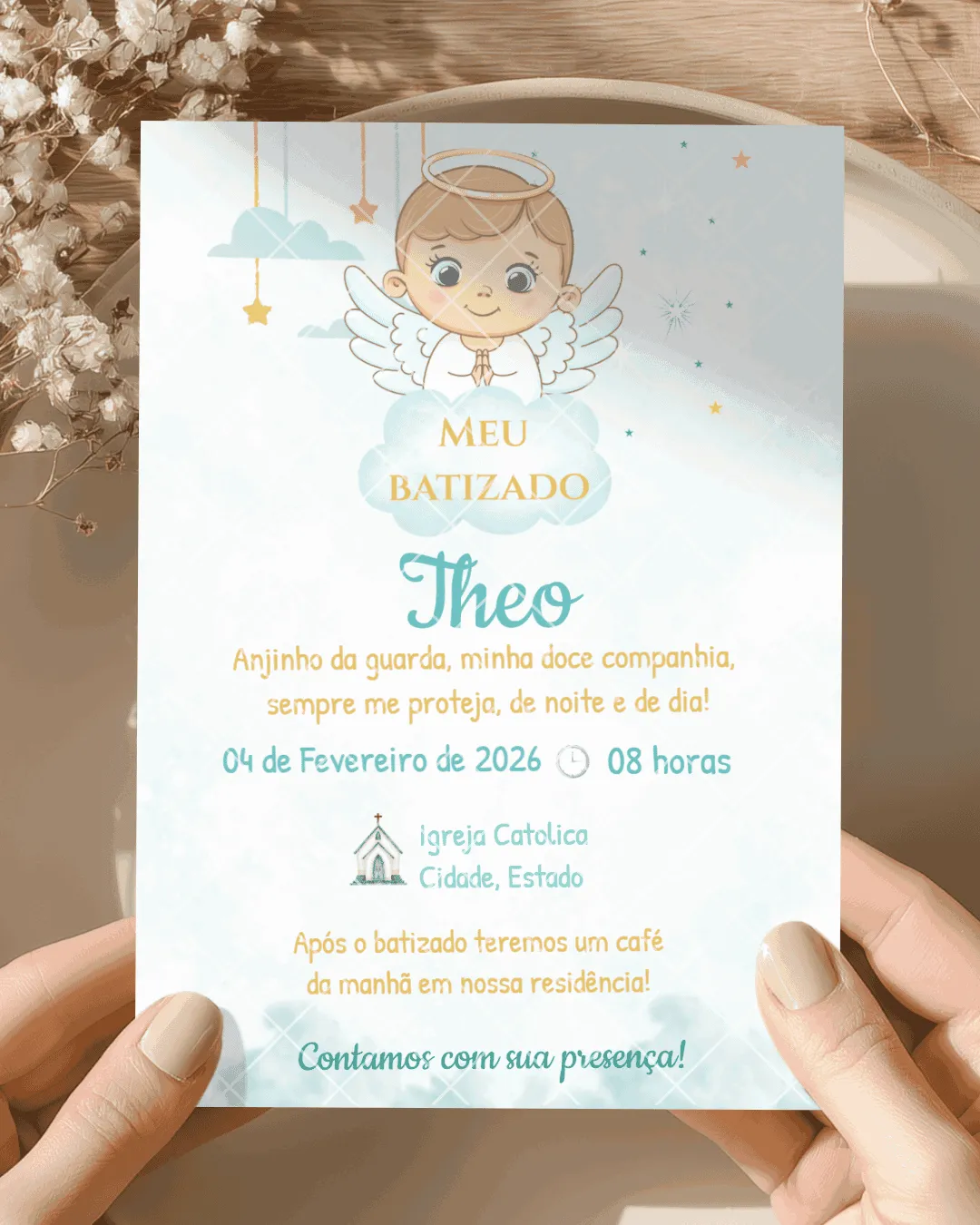 Convite Batizado Azul editável