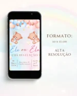 Convite Chá Revelação Azul e Rosa 1