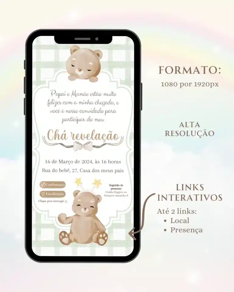 Convite Chá Revelação Interativo Neutro 4