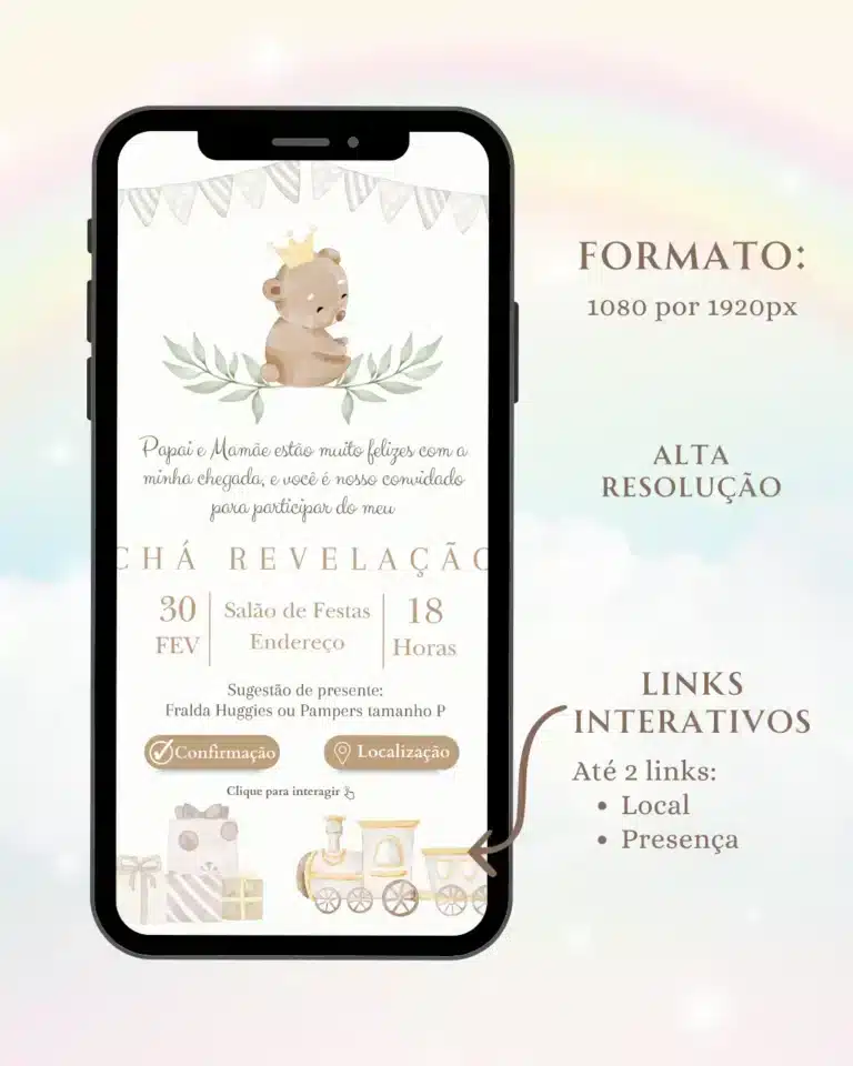 Convite Chá Revelação Interativo Neutro 5