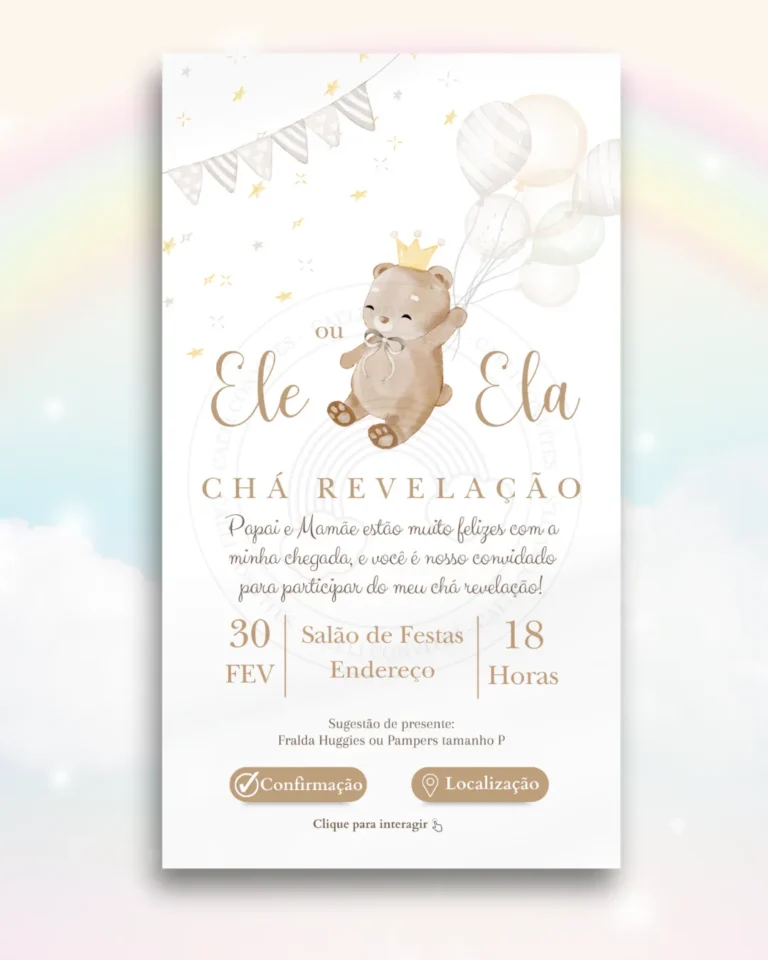 Convite Chá Revelação Interativo Neutro 3