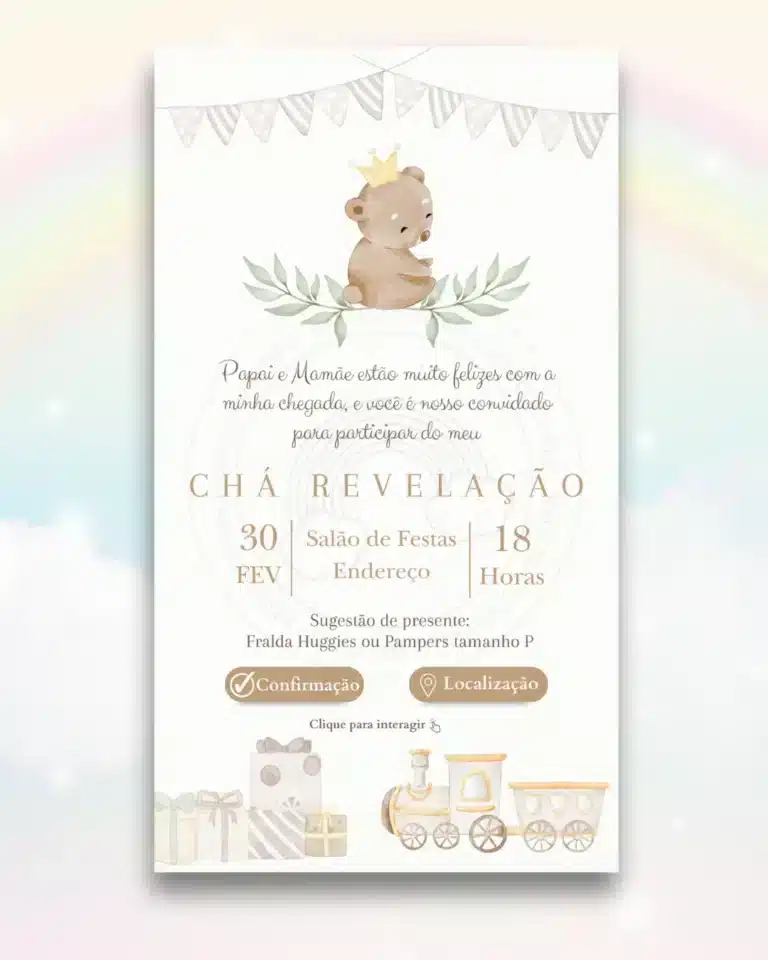 Convite Chá Revelação Interativo Neutro 5