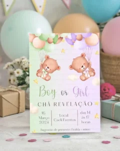 Convite Chá Revelação Verde e Lilás 1