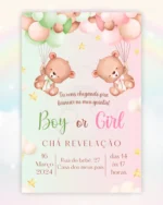 Convite Chá Revelação Verde e Rosa 1