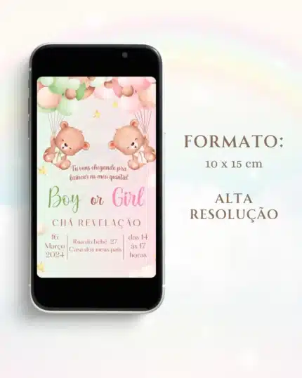 Convite Chá Revelação Verde e Rosa 1