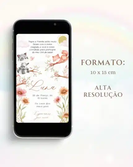 Convite Chá de Bebê Bosque Encantado Boho
