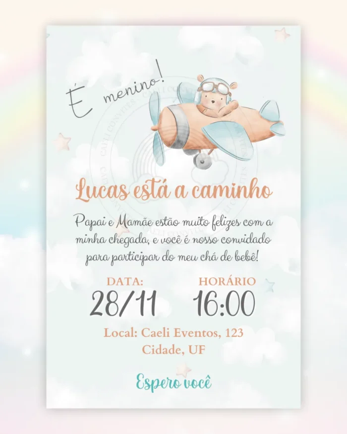 Convite Chá de Bebê O tempo voa 2