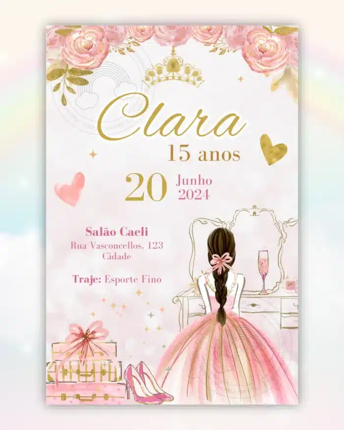 Convite Digital 15 anos Rosa