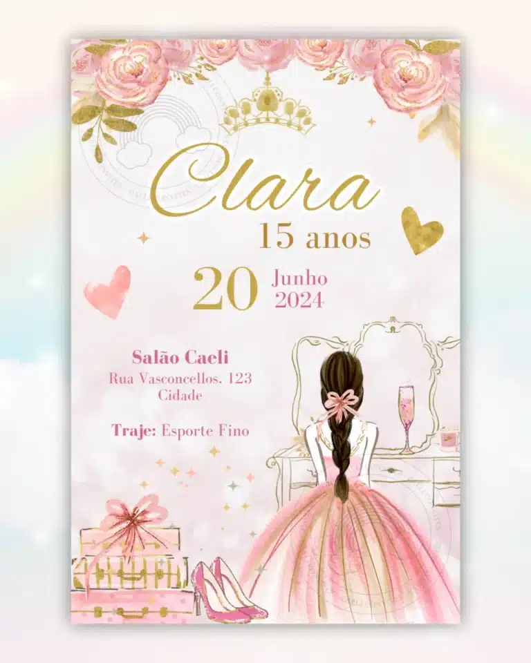 Convite Digital 15 anos Rosa