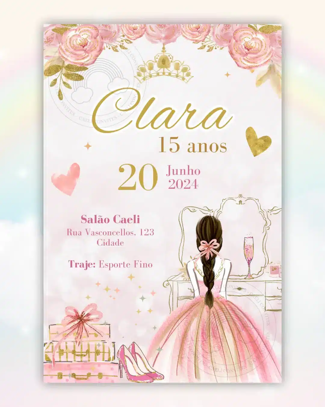Convite Digital 15 anos Rosa