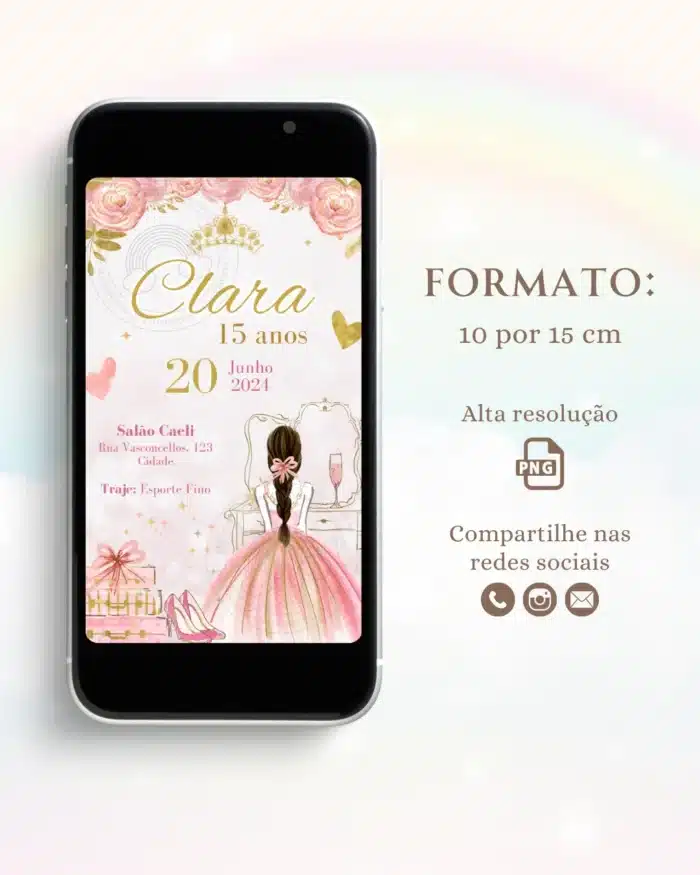 Convite Digital 15 anos Rosa