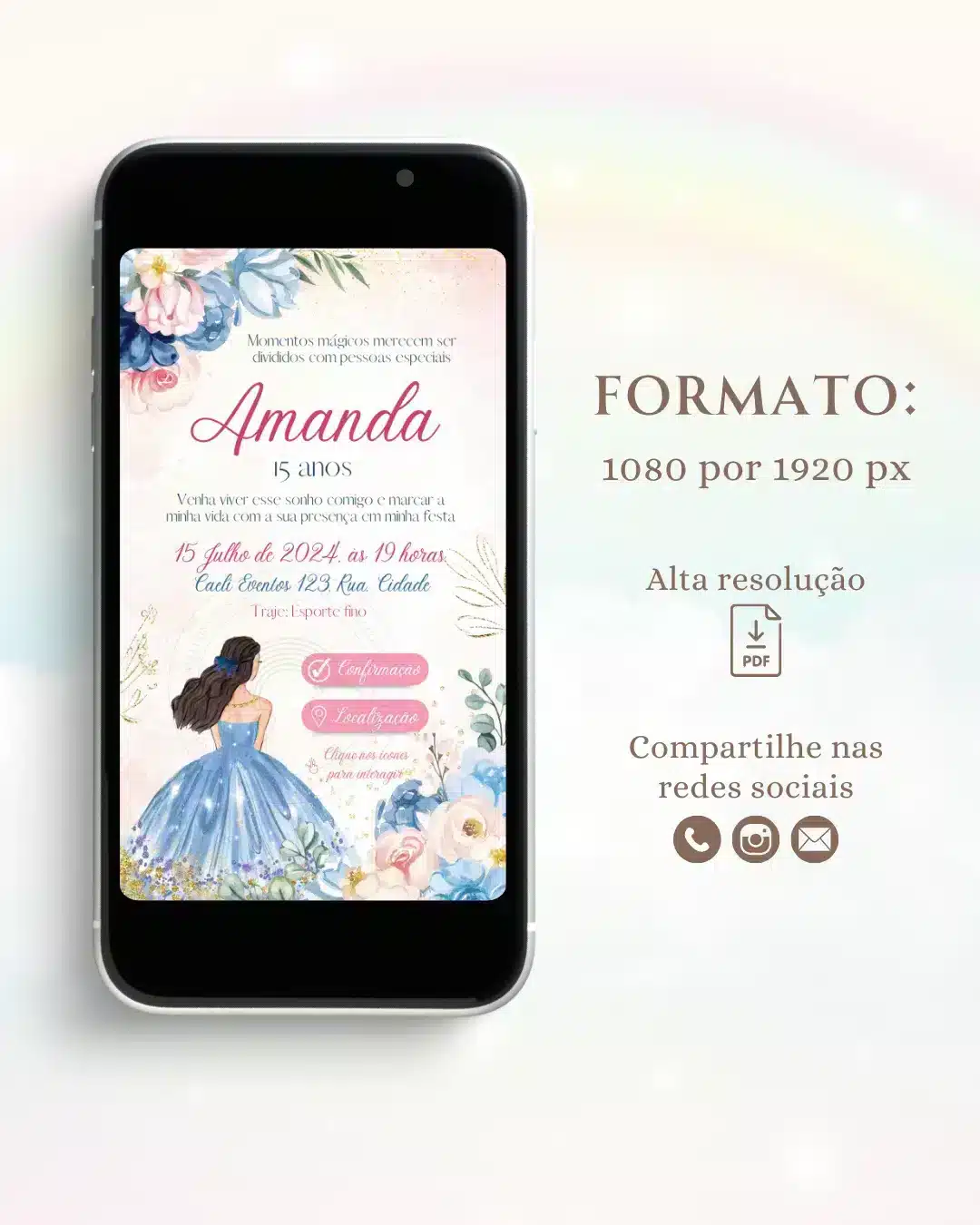 Convite Digital 15 anos Rosa e Azul 2 3 Convite Digital 15 anos Rosa e Azul 2