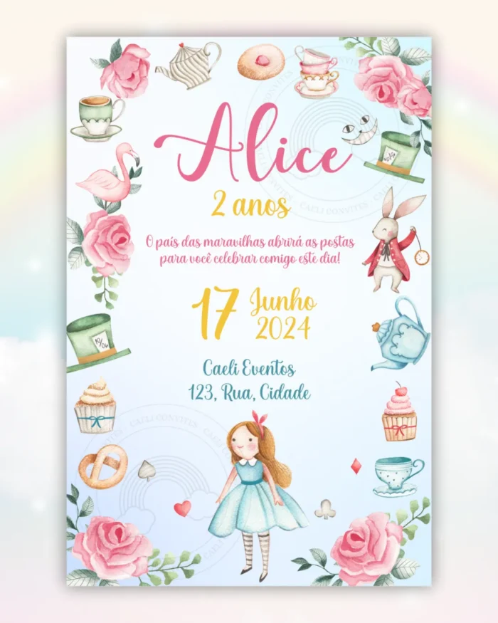 Convite Digital Alice no país das maravilhas