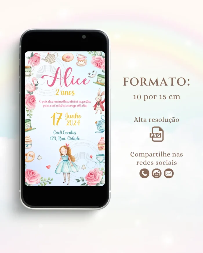 Convite Digital Alice no país das maravilhas