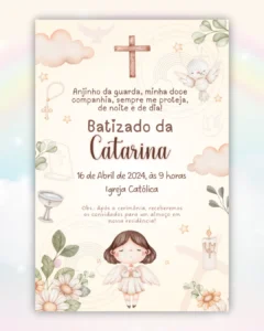 Convite Digital Batizado Boho Menina