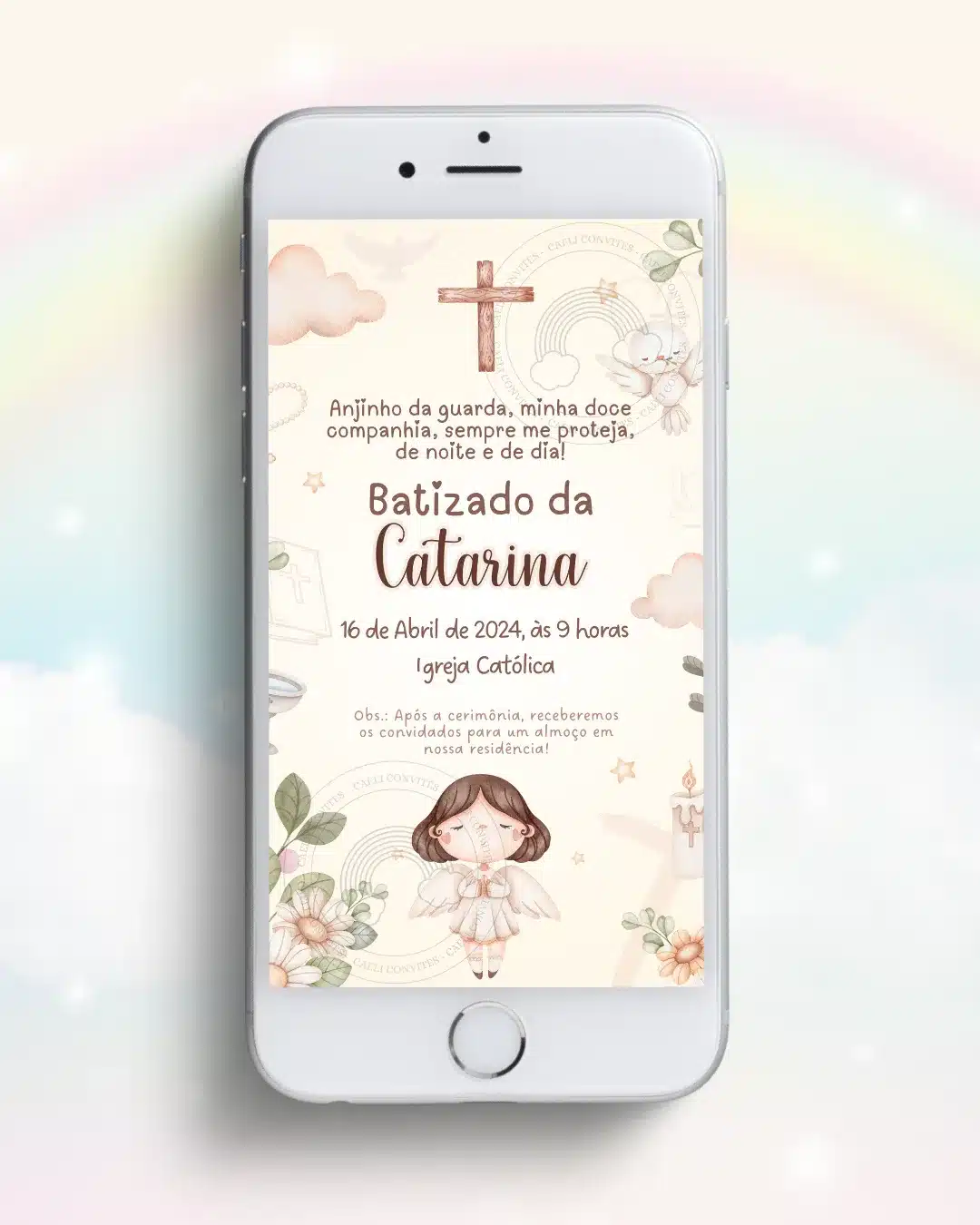 Convite Digital Batizado Boho Menina