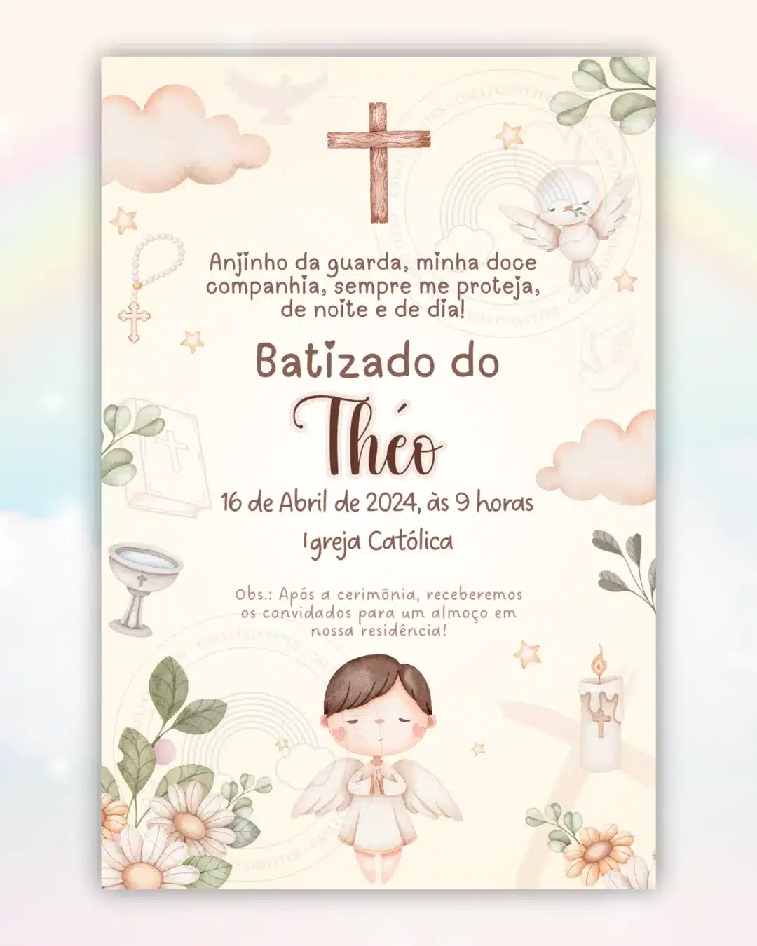 Convite Digital Batizado Boho Menino
