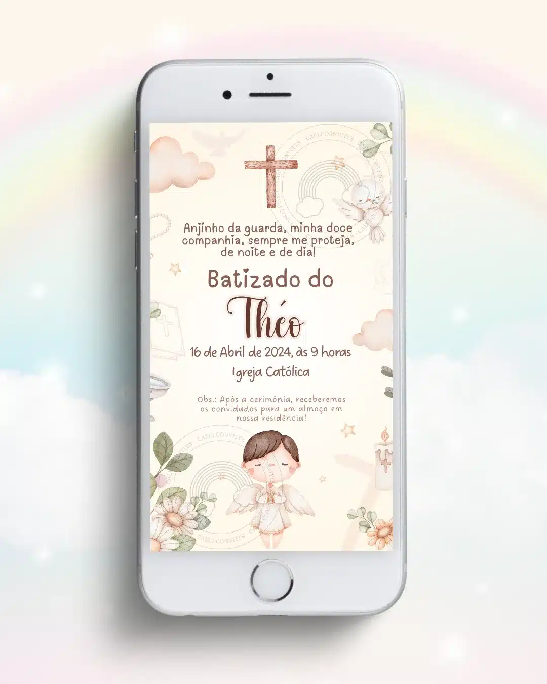 Convite Digital Batizado Boho Menino