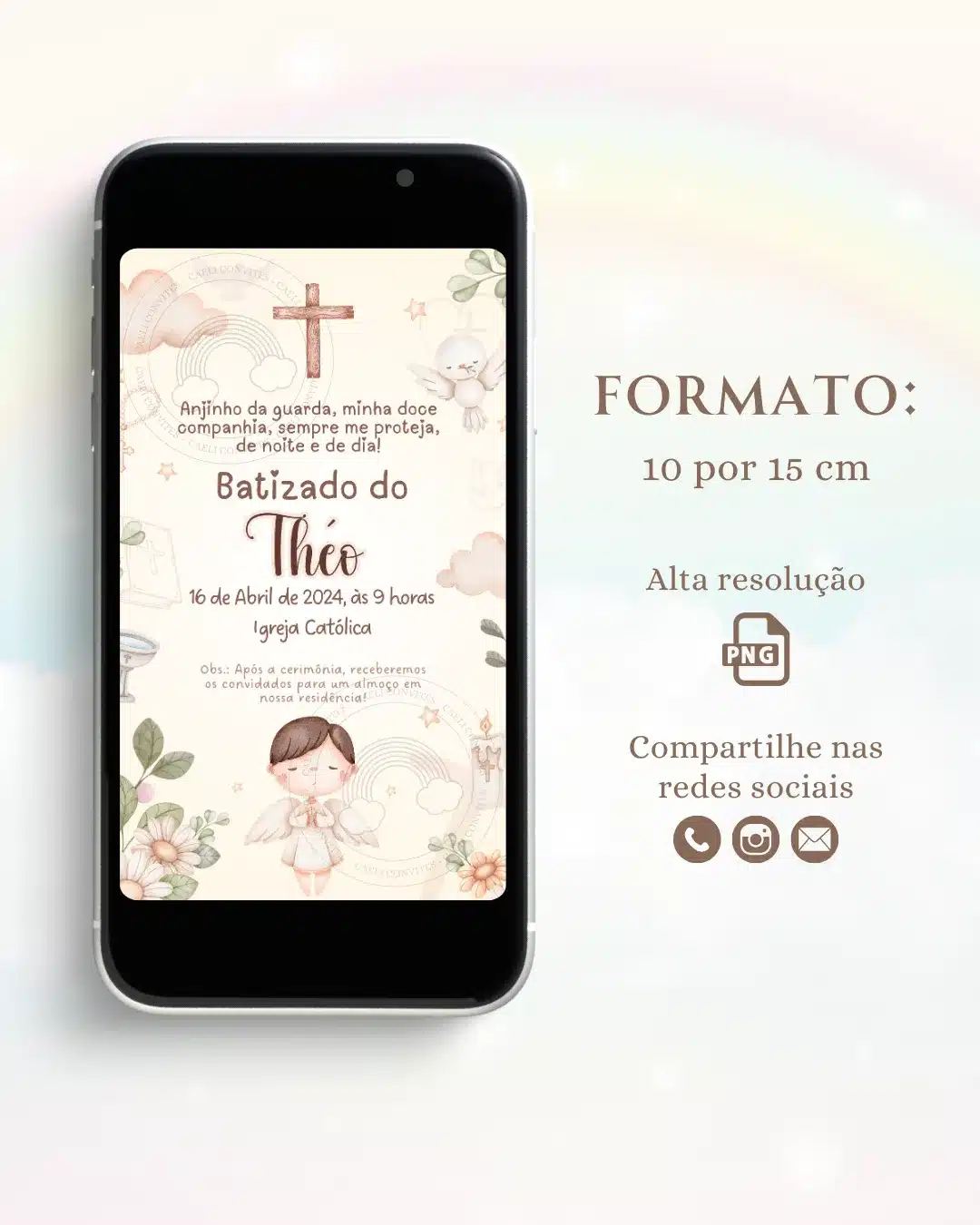 Convite Digital Batizado Boho Menino
