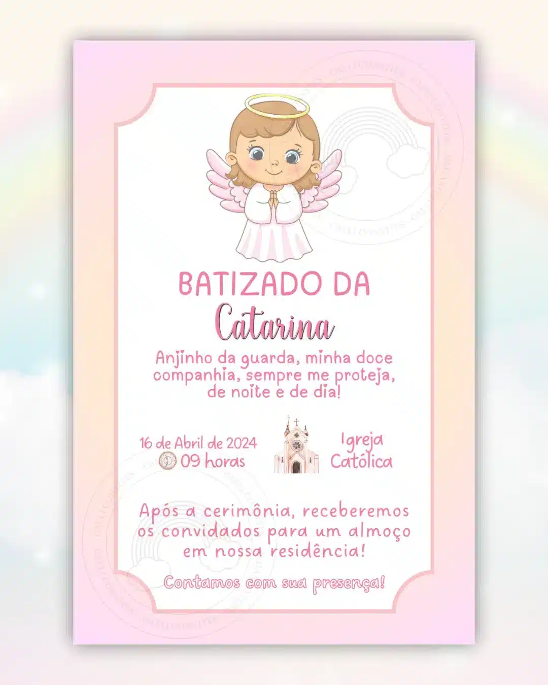 Convite Digital Batizado Rosa 1