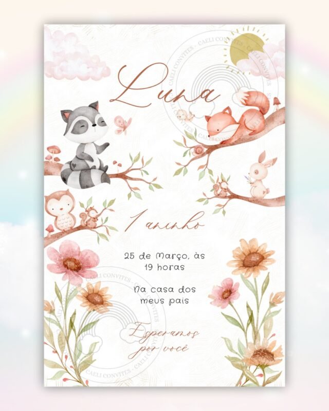 Convite Digital Bosque Encantado Boho